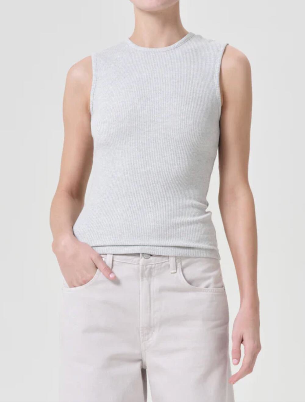 AGOLDE | Binx Tank in Brushed Grey Heather Ribbed Top M